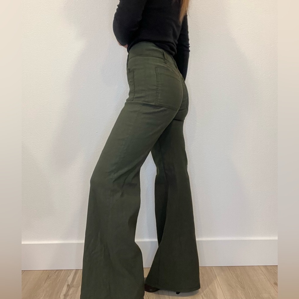 Anthropologie Olive Green Flare Pants - Picture 5 of 7